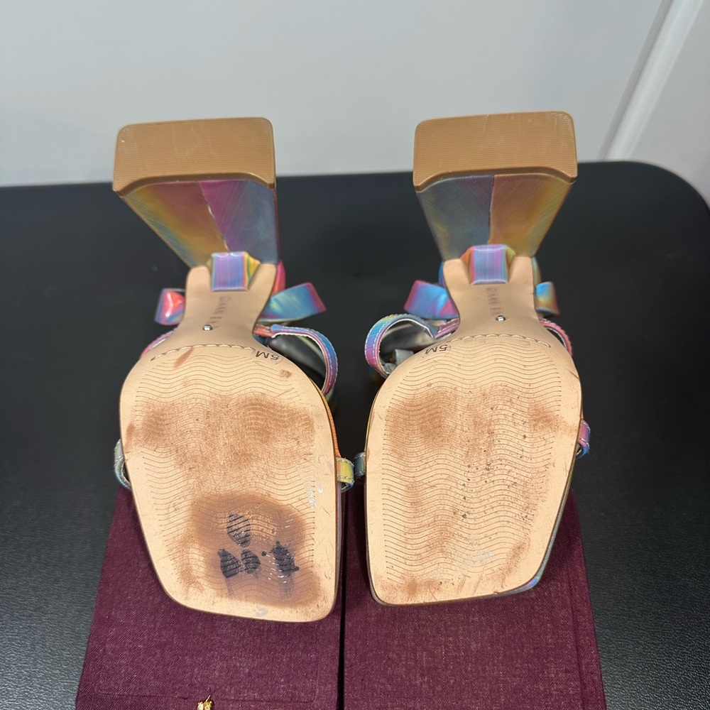 Gianni Bini Rainbow Iridescent Strappy Block Heel Sandals Size 5 - Picture 4 of 8
